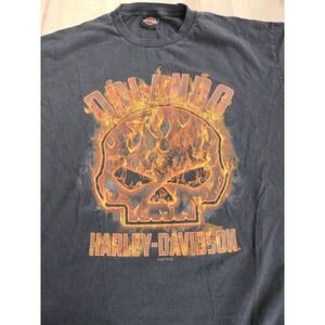 Harley-Davidson Orlando Flames Skull T-Shirt Short Sleeve Black Size L